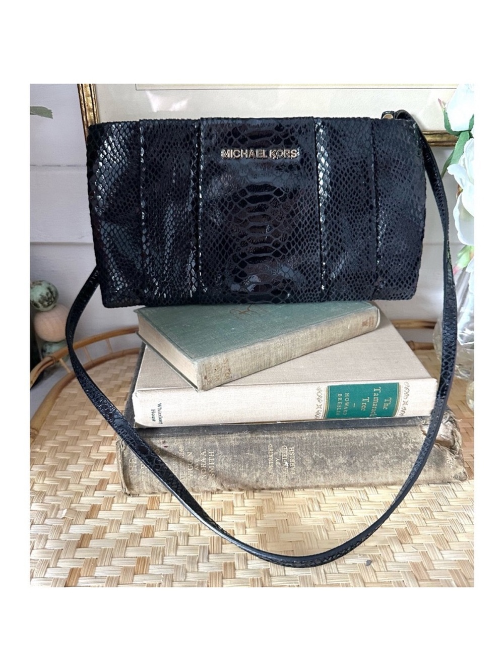 Michael Kors Black Python Embossed Crossbody